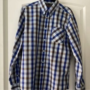Ben Sherman Men's Blue and Brown Checkered Shirt